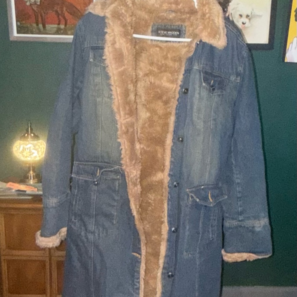 Steve Madden Denim Coat with Tan Faux Fur Lining
